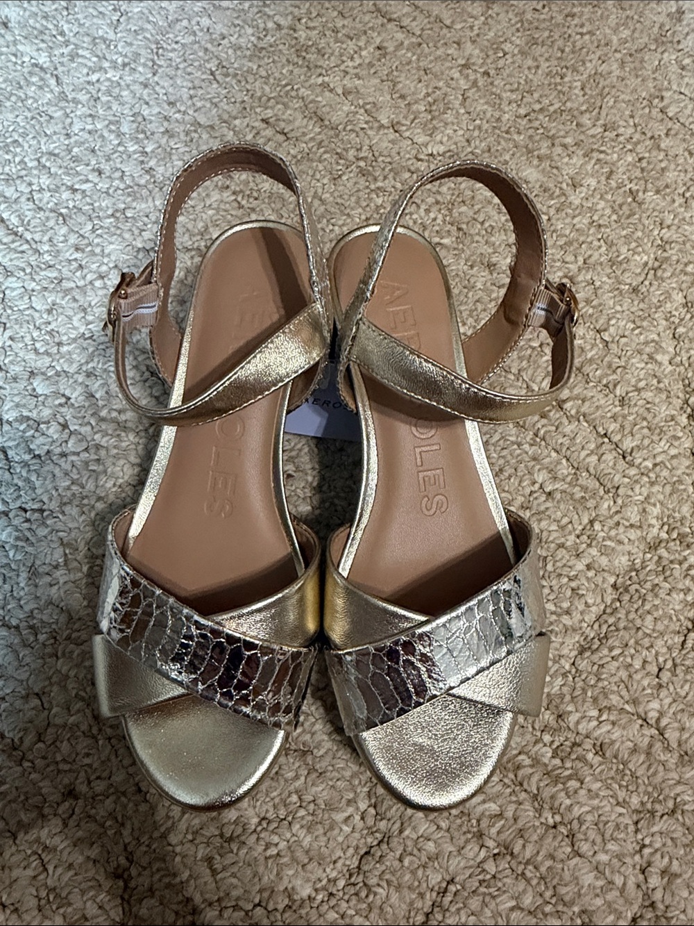 AEROSOLES Metallic Gold Crisscross Slingback Sandals